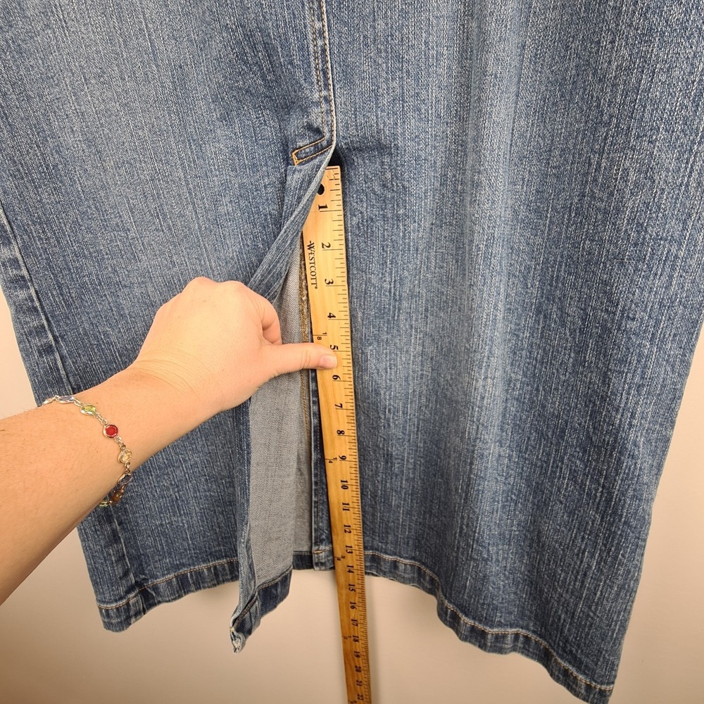 Vintage Y2K Faded Glory Denim Midi Skirt Women's Size 4 Slit Adjustable Snap Zip - Picture 4 of 10